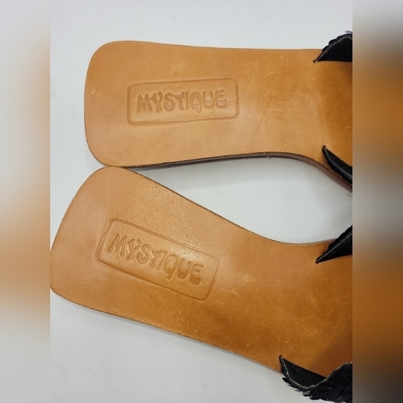 Mystique Black Sequined Leather Slides Sandals Block Heels Size 9 - Picture 11 of 16